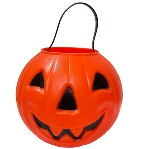 Vtg 80s Carolina Enterprise Halloween Blow Mold Pumpkin Pail Jack-O-Lantern 6.5"